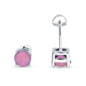 Solitaire Screw Back Stud Earring Created Pink Opal 925 Sterling Silver Wholesale
